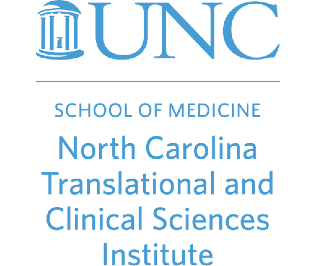 Logo in sky blue on white background reads UNC School of Medicine North Carolina Translational and Clinical Sciences Institute