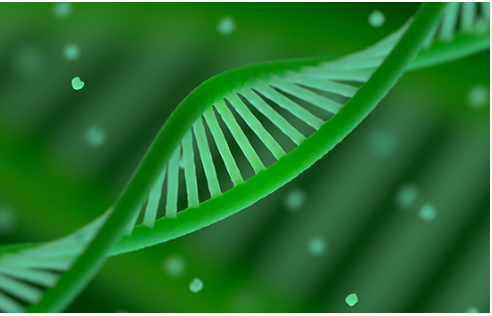 Green image of double-helix DNA strand against green background