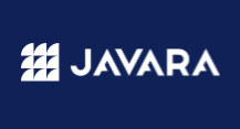 Logo for Javara with name of company in white on dark blue background